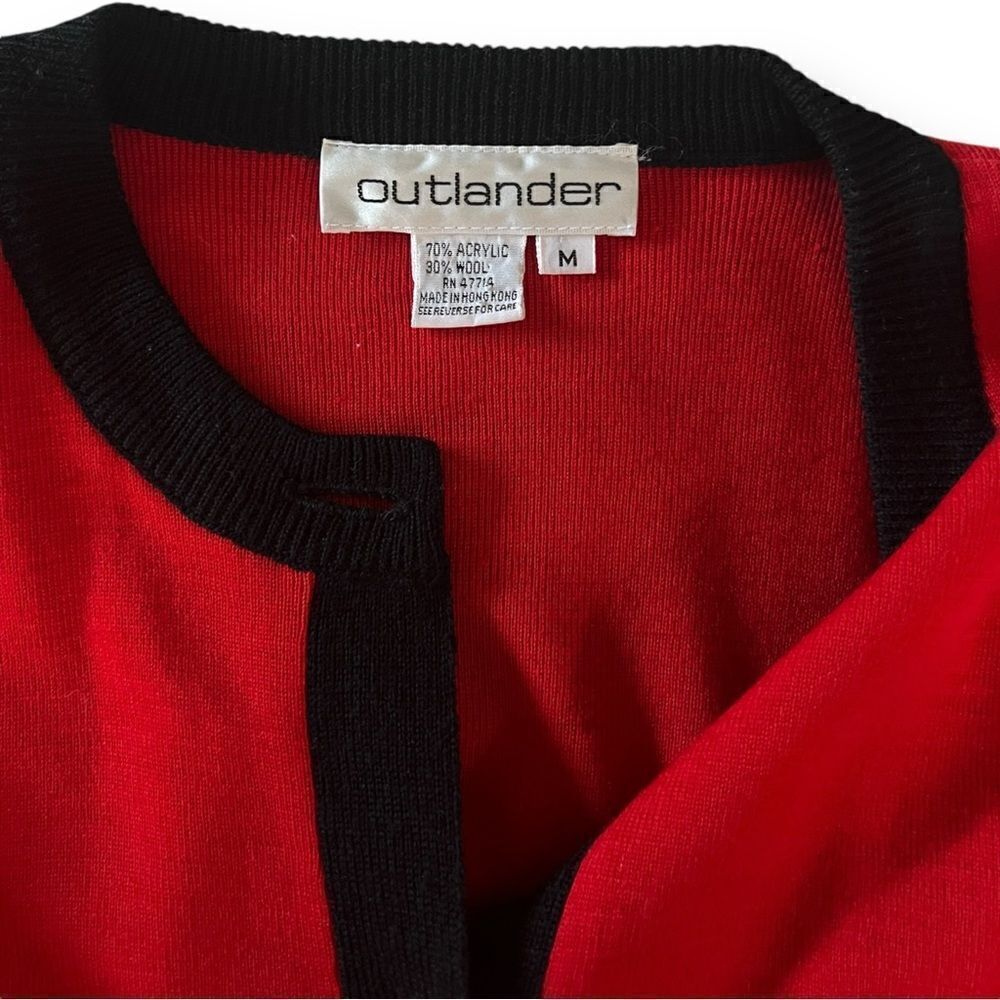 Vintage Red Button Down Sweater Dress with Black Contrast Trim by Outlander, M - Picture 10 of 11